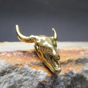 Golden Longhorn Skull Charm Artisan Bull Raw Brass